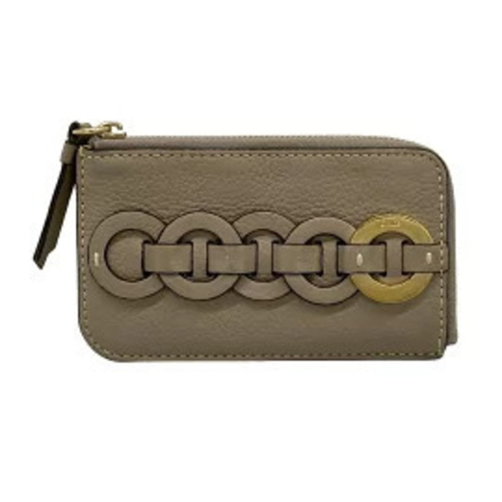 Chloe Daryl Purse coin case Wallet L shaped Zipper Gray Beige Cream Leather